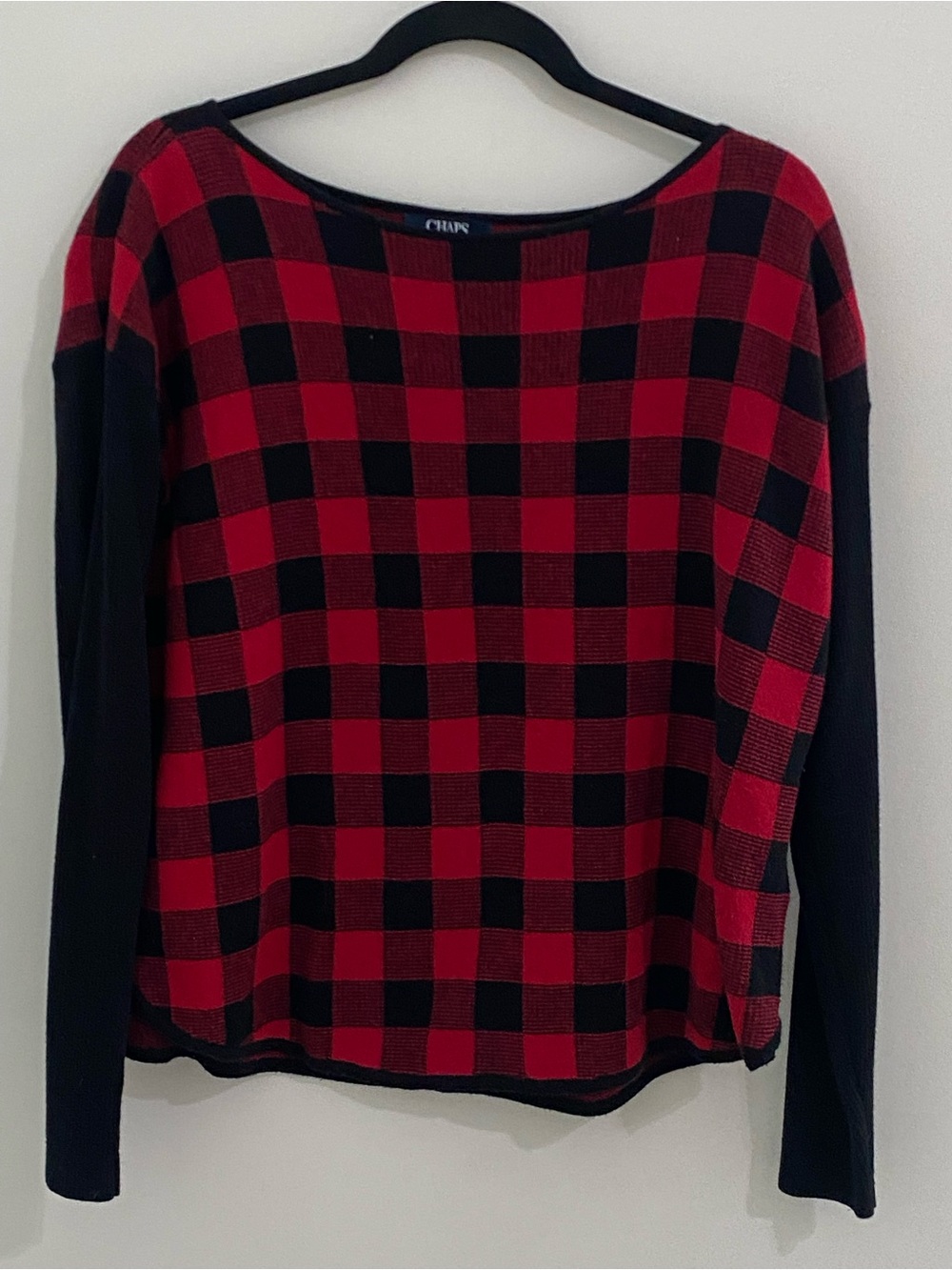 Chaps Red & Black Buffalo Plaid Pullover Boatneck Sweater-XL